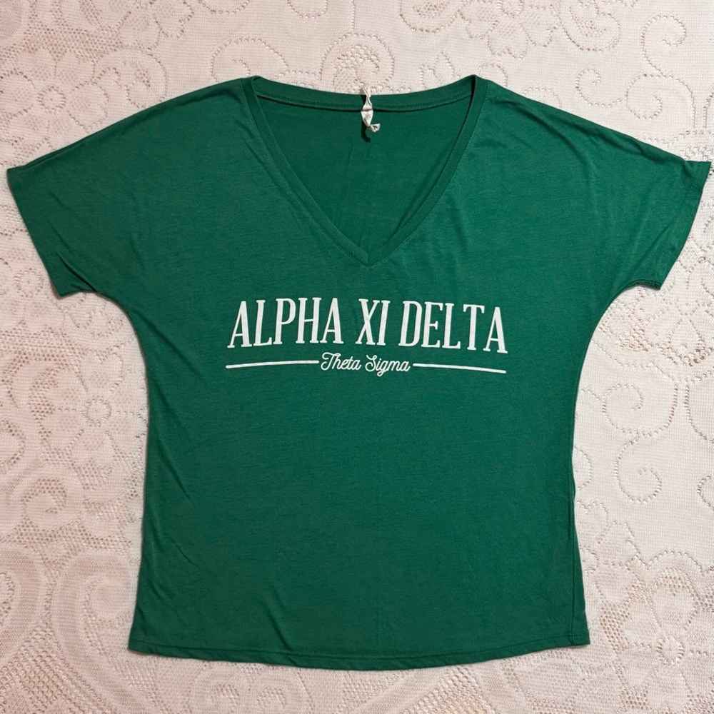 Alpha Xi Delta Green V-Neck Women's Top, t-shirt, S